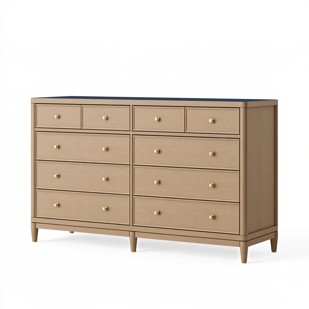 Commode 160 x 45 x 90 cm en bois beige à 10 tiroirs style contemporain