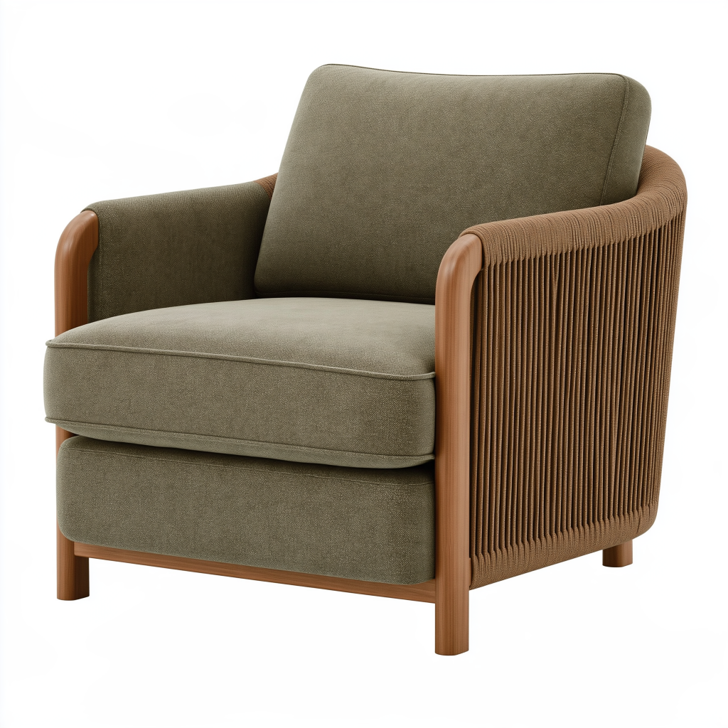 Fauteuil 82 x 84 x 88 cm en tissu vert kaki avec structure en bois style contemporain