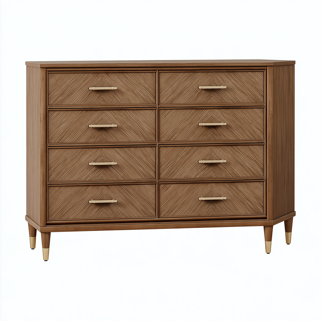Commode 160 cm en bois brun à 8 tiroirs style rétro