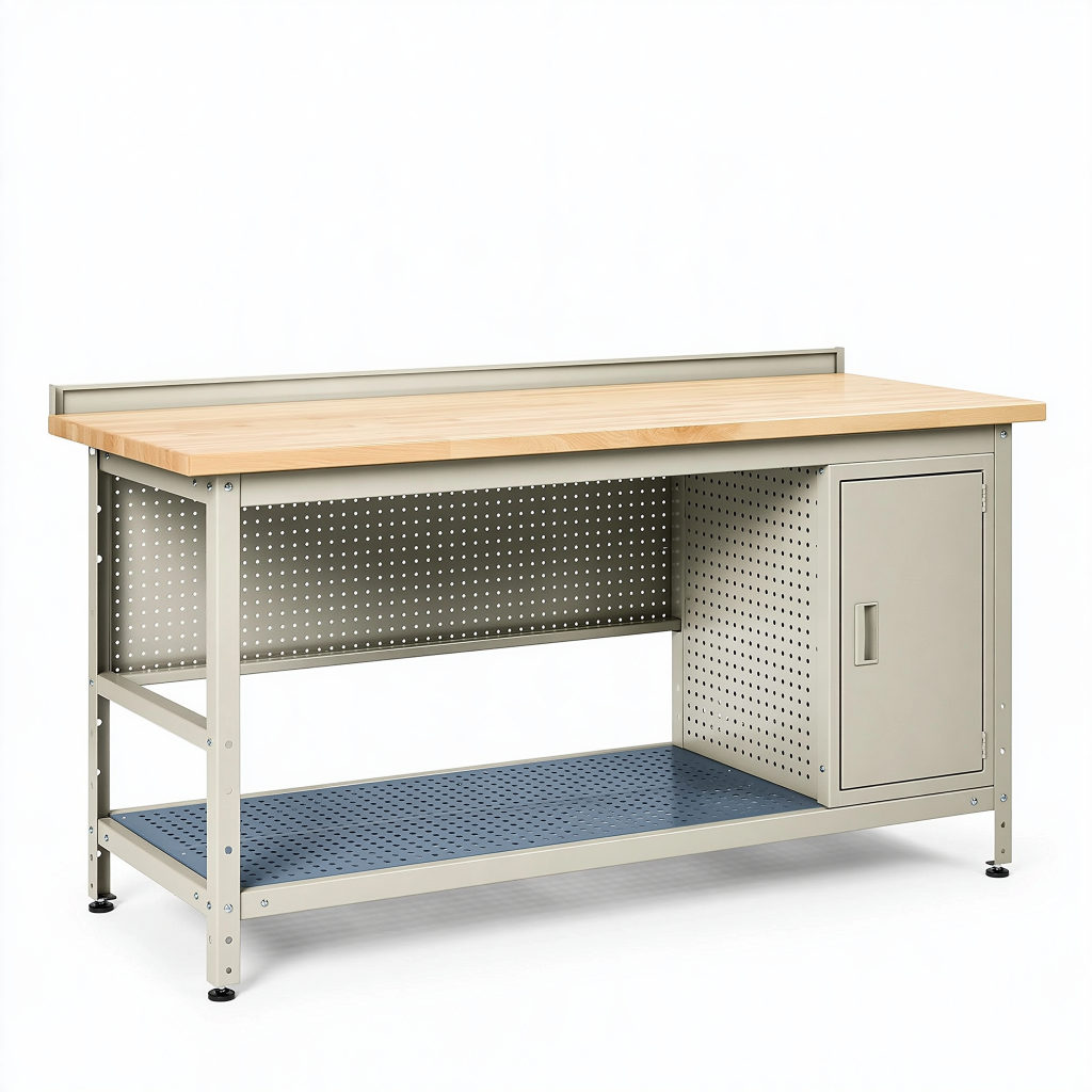 Établi d'atelier 120 x 60 x 90 cm bois et métal beige avec rangement