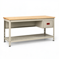 Établi 120 x 60 x 90 cm en acier beige et bois avec tiroir rangement industriel