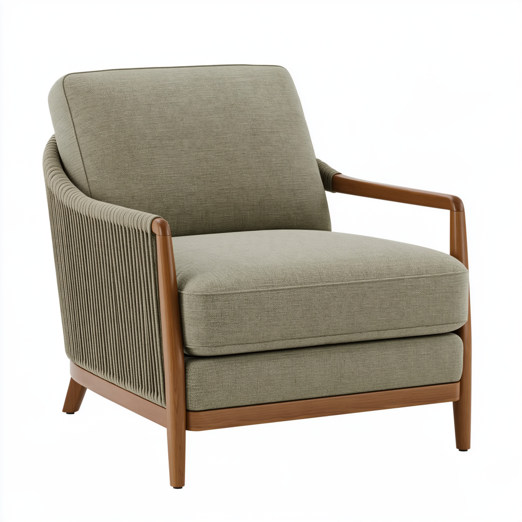 Fauteuil 78 x 82 x 83 cm en tissu vert kaki et bois style moderne