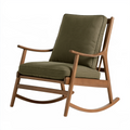 Fauteuil à bascule 68 x 90 x 98 cm en bois marron et tissu vert olive style vintage