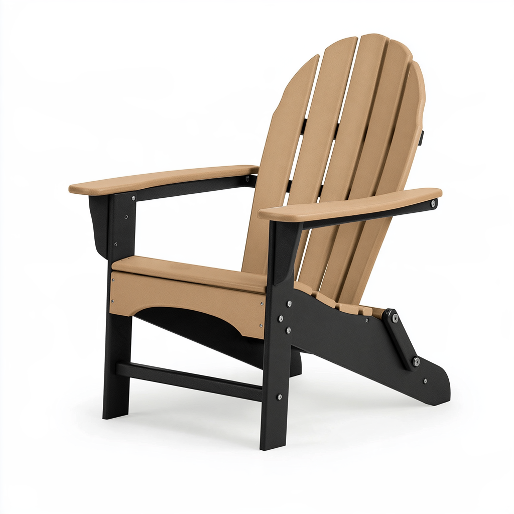 Fauteuil de jardin Adirondack 80 x 88 x 95 cm en résine beige et métal noir pour extérieur