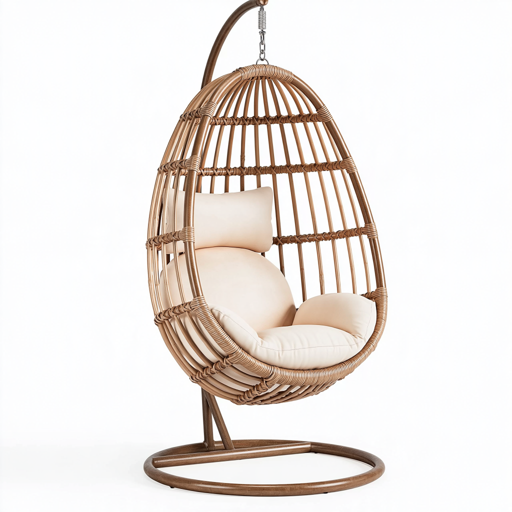 Fauteuil suspendu 105 x 105 x 195 cm en rotin marron avec structure en acier style bohème