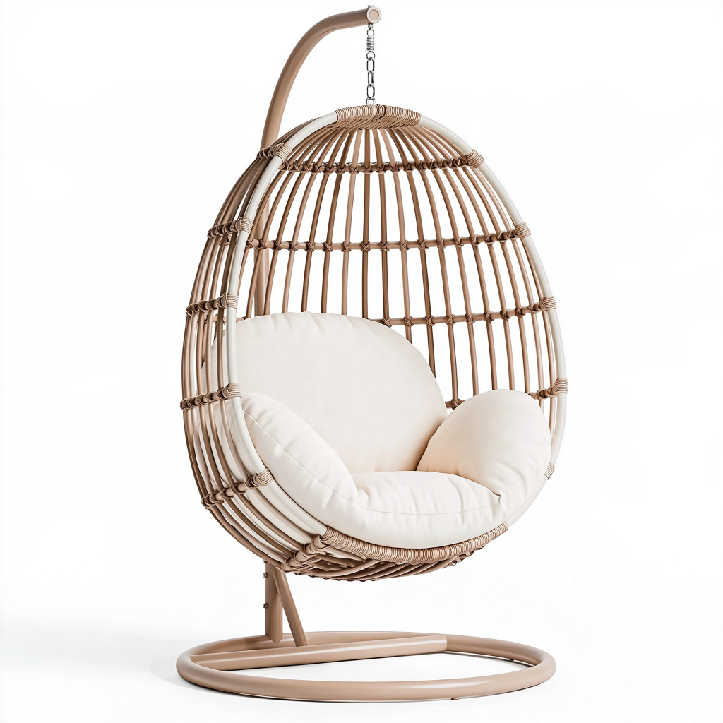 Fauteuil suspendu 105 x 105 x 195 cm en rotin synthétique beige avec support style cocon