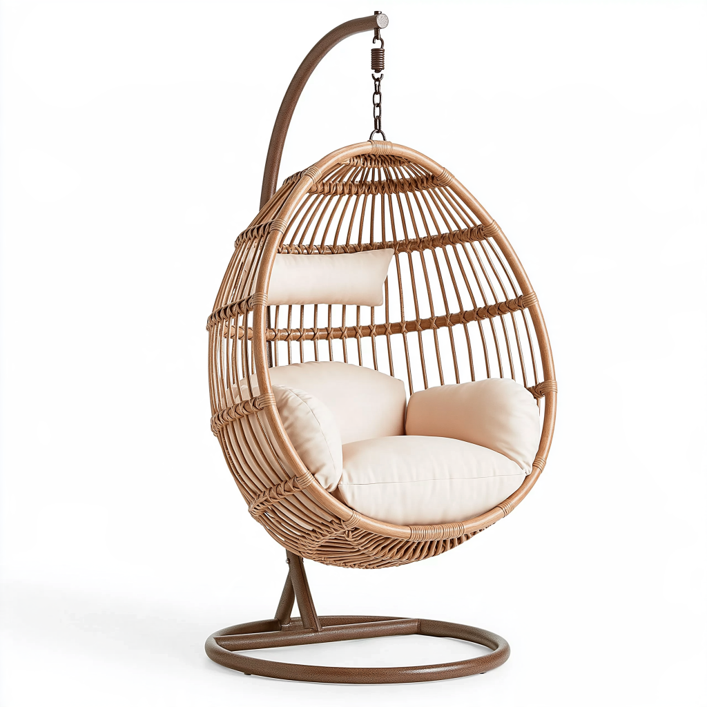 Fauteuil suspendu 105 x 105 x 195 cm en rotin brun avec support en acier pour intérieur style bohème