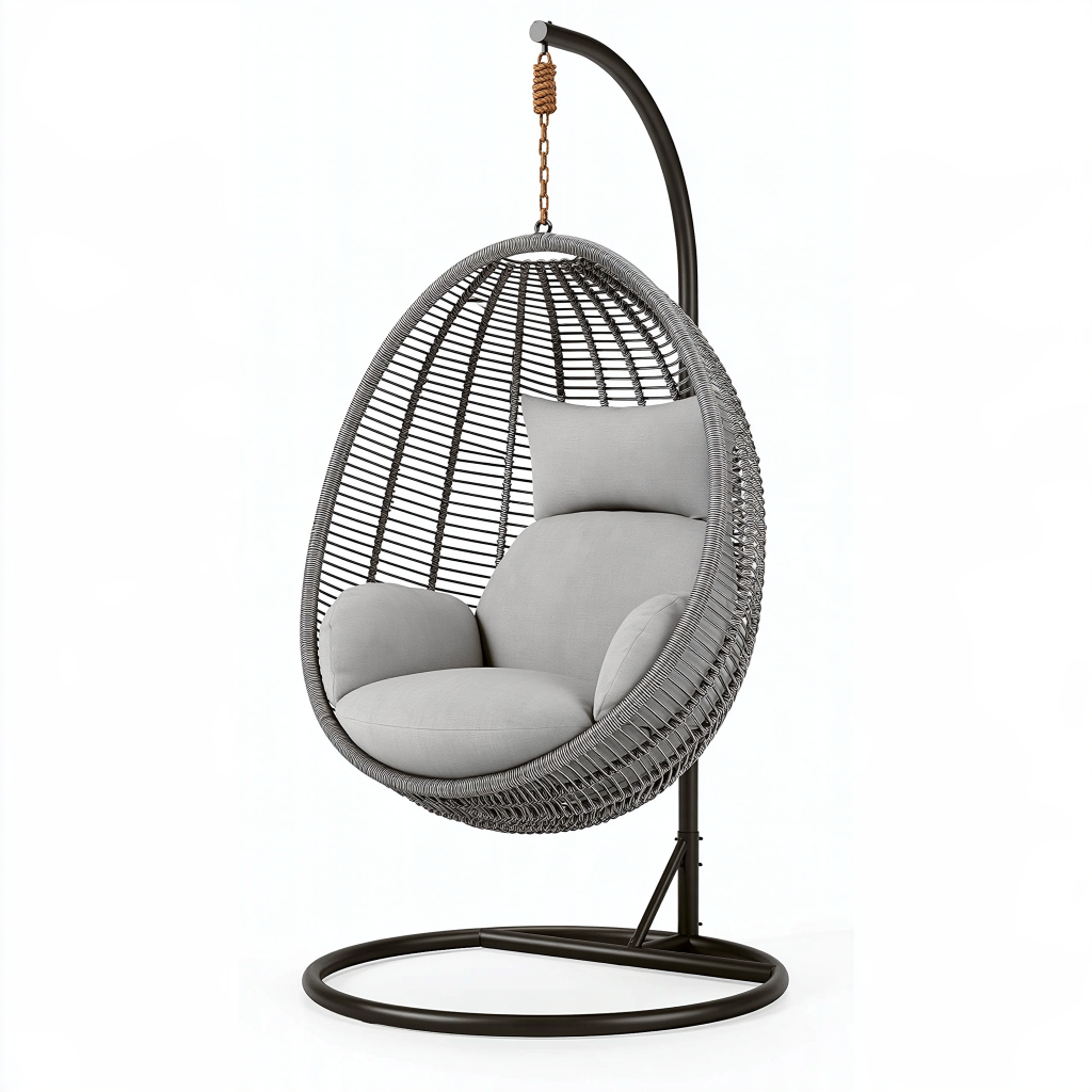 Fauteuil suspendu 105 x 105 x 195 cm en acier et résine tressée noir/gris style contemporain