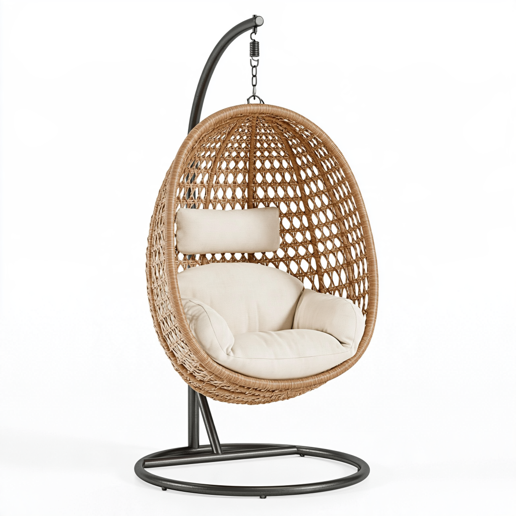 Fauteuil suspendu 105 x 95 x 195 cm en rotin naturel et métal noir style bohème