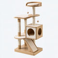 Arbre à chat 60 x 60 x 170 cm en bois beige avec griffoirs niches et rampe