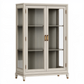 Vitrine 100 x 40 x 180 cm en bois beige avec portes vitrées style classique