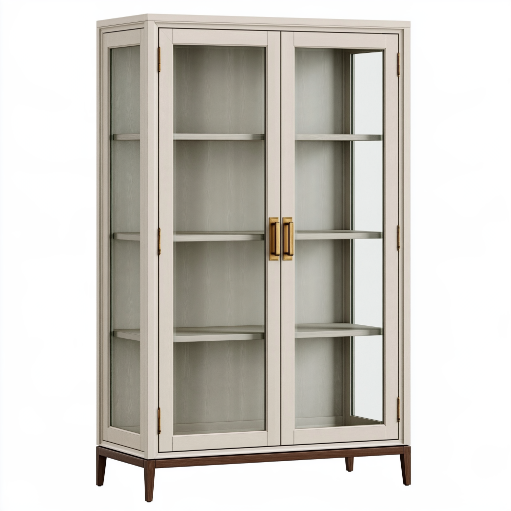 Vitrine 100 x 40 x 190 cm en bois et verre beige style classique avec rangement