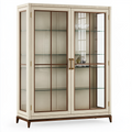 Vitrine 120 x 45 x 190 cm en bois beige et verre avec 2 portes style classique