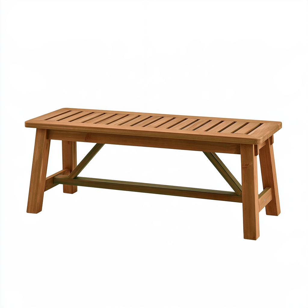 Banc de jardin 120 cm en bois marron à lattes style rustique