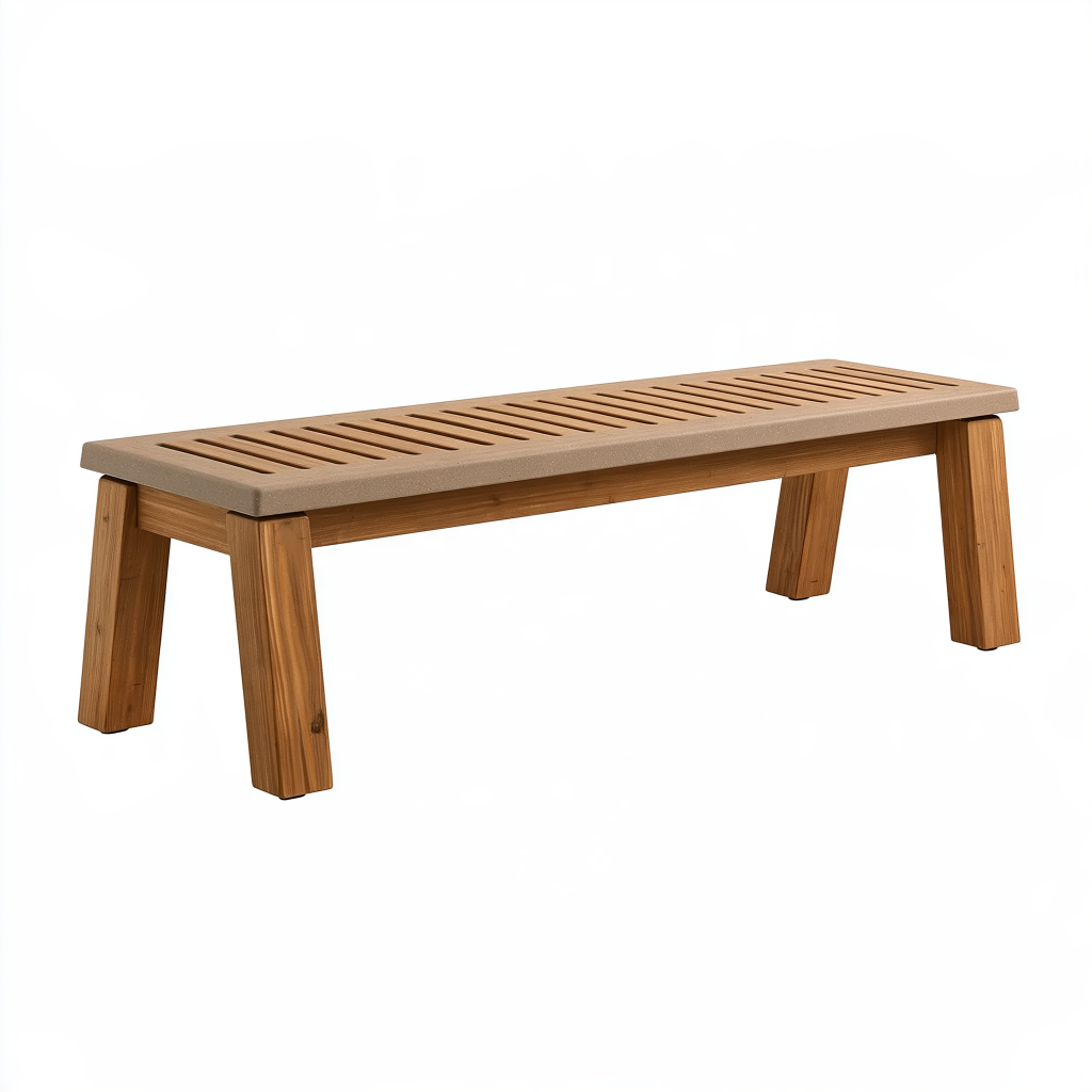 Banc de jardin 140 cm en bois et composite beige marron à lattes