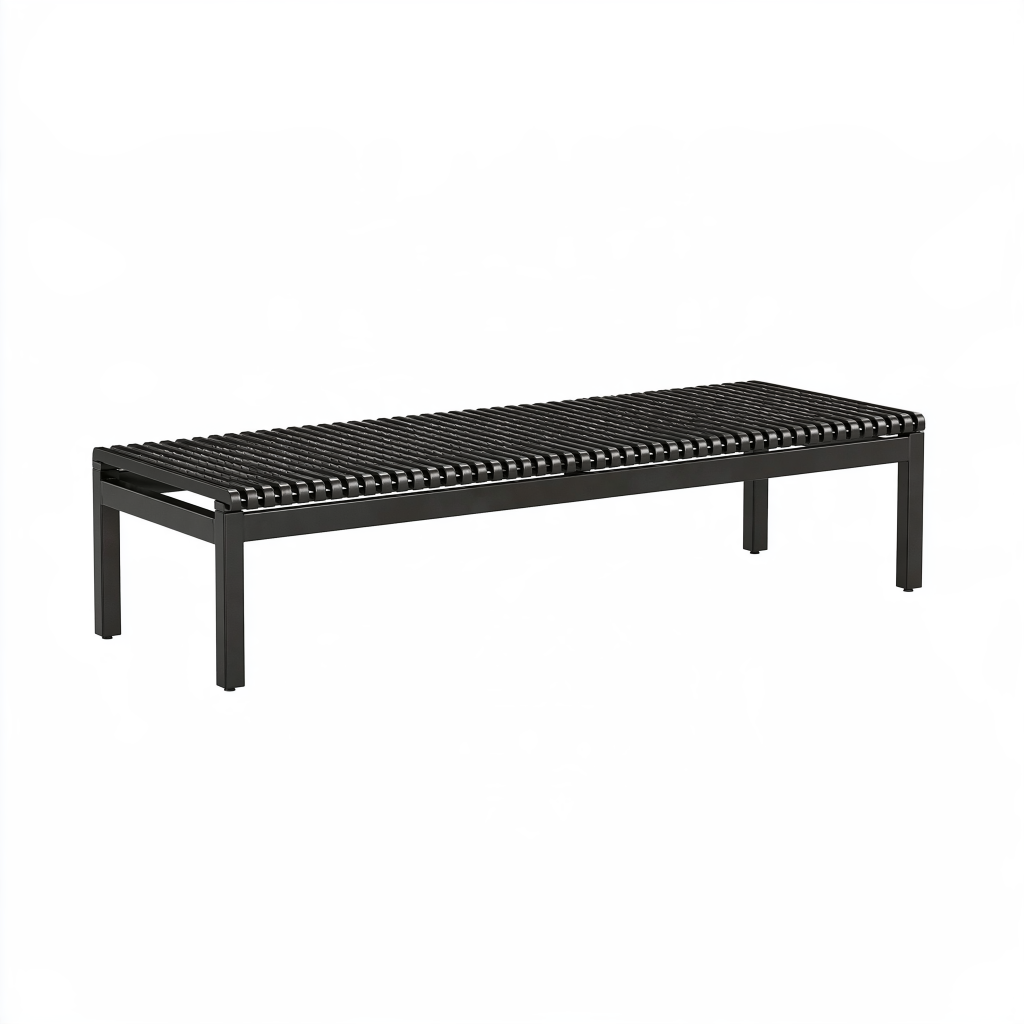 Banc de jardin 180 x 40 x 45 cm en métal noir à lattes style contemporain