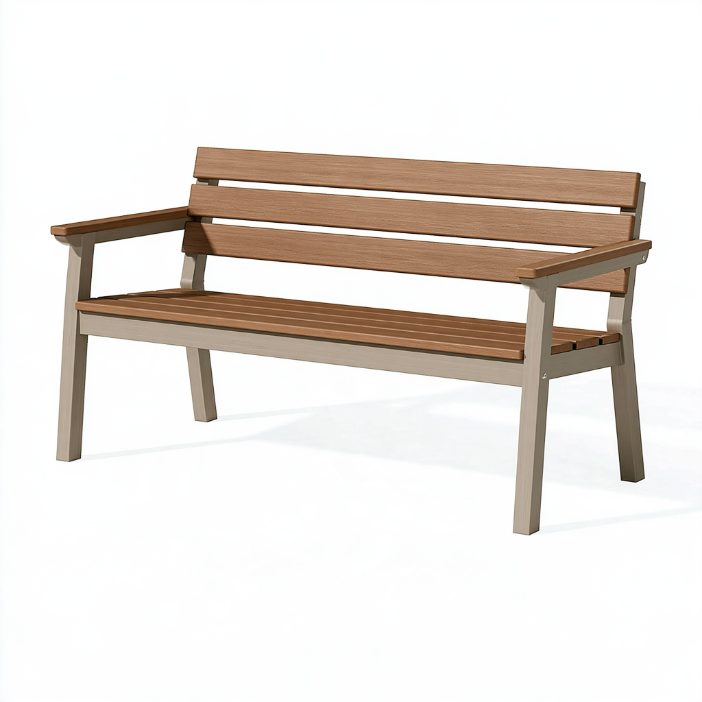 Banc de jardin 120 x 60 x 85 cm en bois et métal marron gris avec accoudoirs