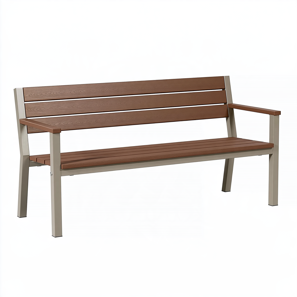 Banc de jardin 150 cm brun et gris en métal avec lattes aspect bois