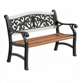 Banc de jardin 122 cm en métal et bois noir marron à accoudoirs style classique