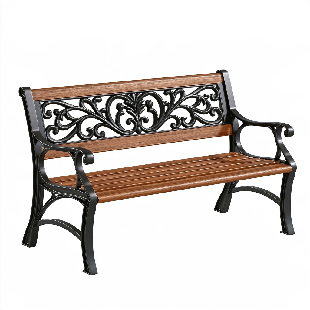 Banc de jardin 120 cm en métal et bois marron noir style classique