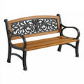 Banc de jardin 120 cm métal noir et lattes aspect bois style classique